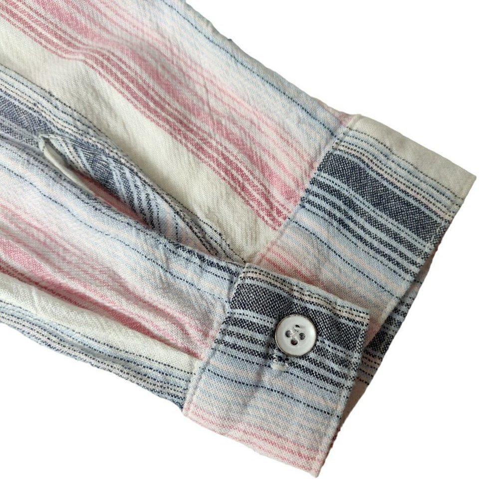 Cloth & Stone Frayed Hem Button Front Top Size Small Pink Blue Striped Shirt - Picture 7 of 10